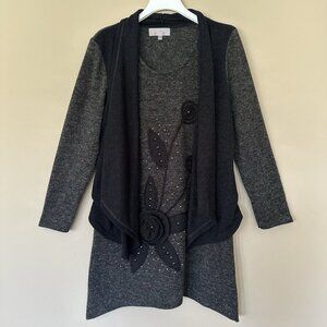 Pretty Angel Artsy Embroidered Flower Sweater Women L Linen Blend Lagenlook Whim